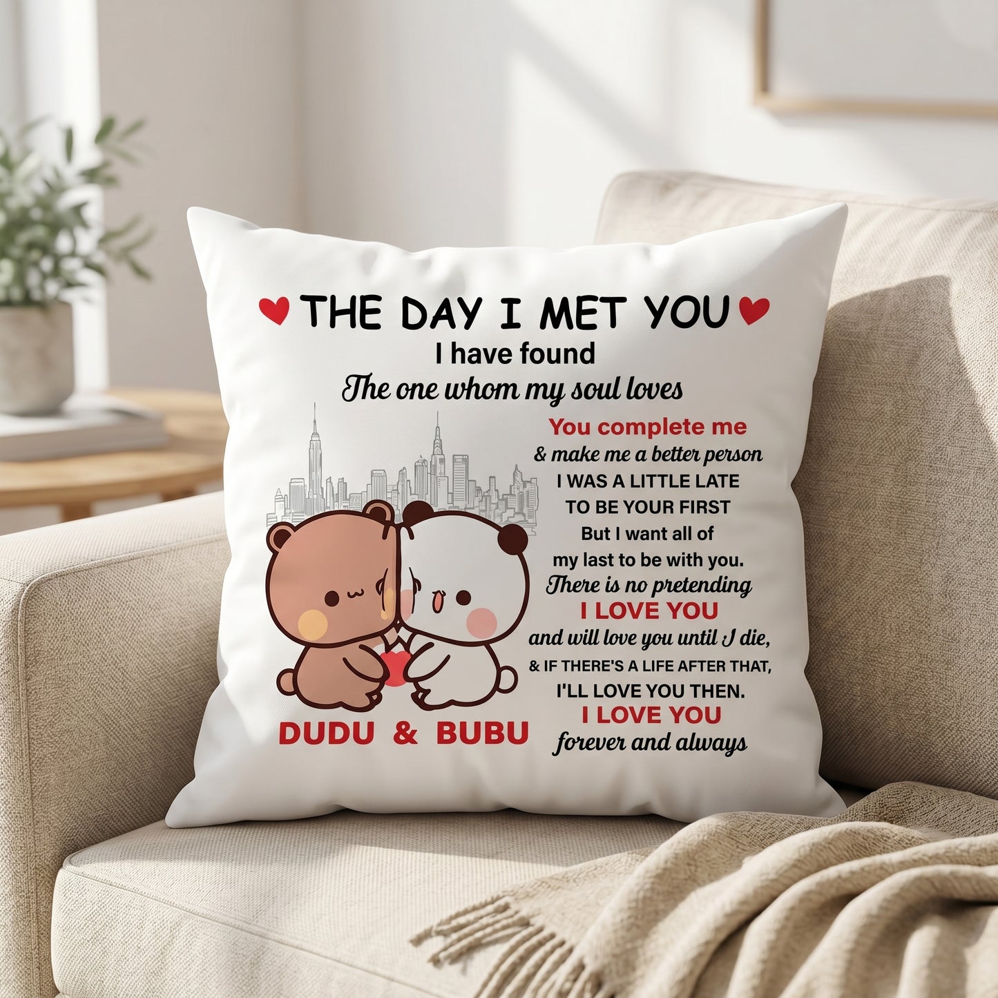 The Day I Met You Pillow | Romantic Bubu & Dudu Love Throw Pillow