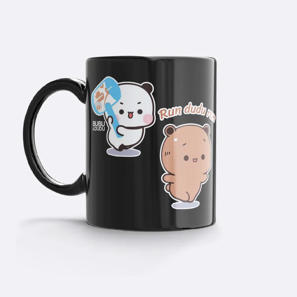 Bubu & Dudu "Run Dudu! Run!" Mug – Funny Couple Coffee Cup - Heybubududu