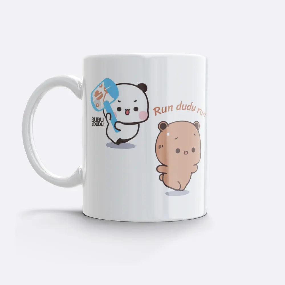 Bubu & Dudu "Run Dudu! Run!" Mug – Funny Couple Coffee Cup - Heybubududu