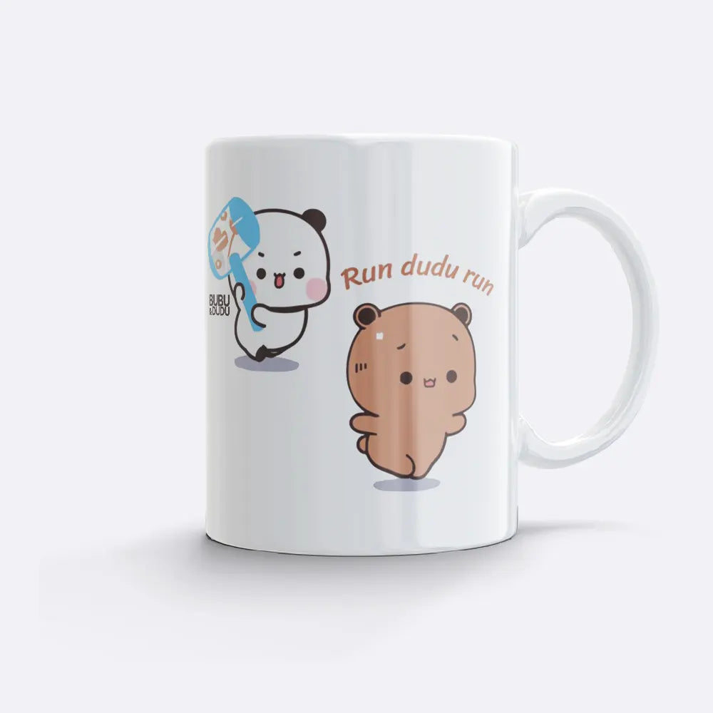Bubu & Dudu "Run Dudu! Run!" Mug – Funny Couple Coffee Cup - Heybubududu