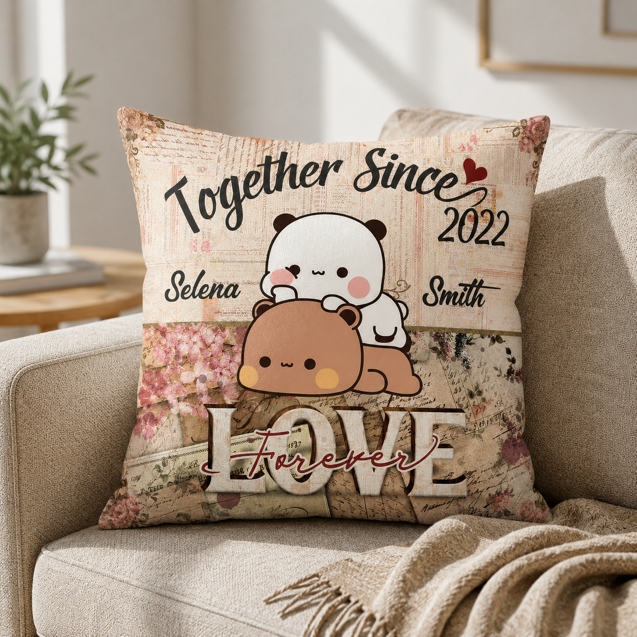 Personalized Bubu & Dudu Pillow – Together Since, Love Forever | Custom Name & Year Gift