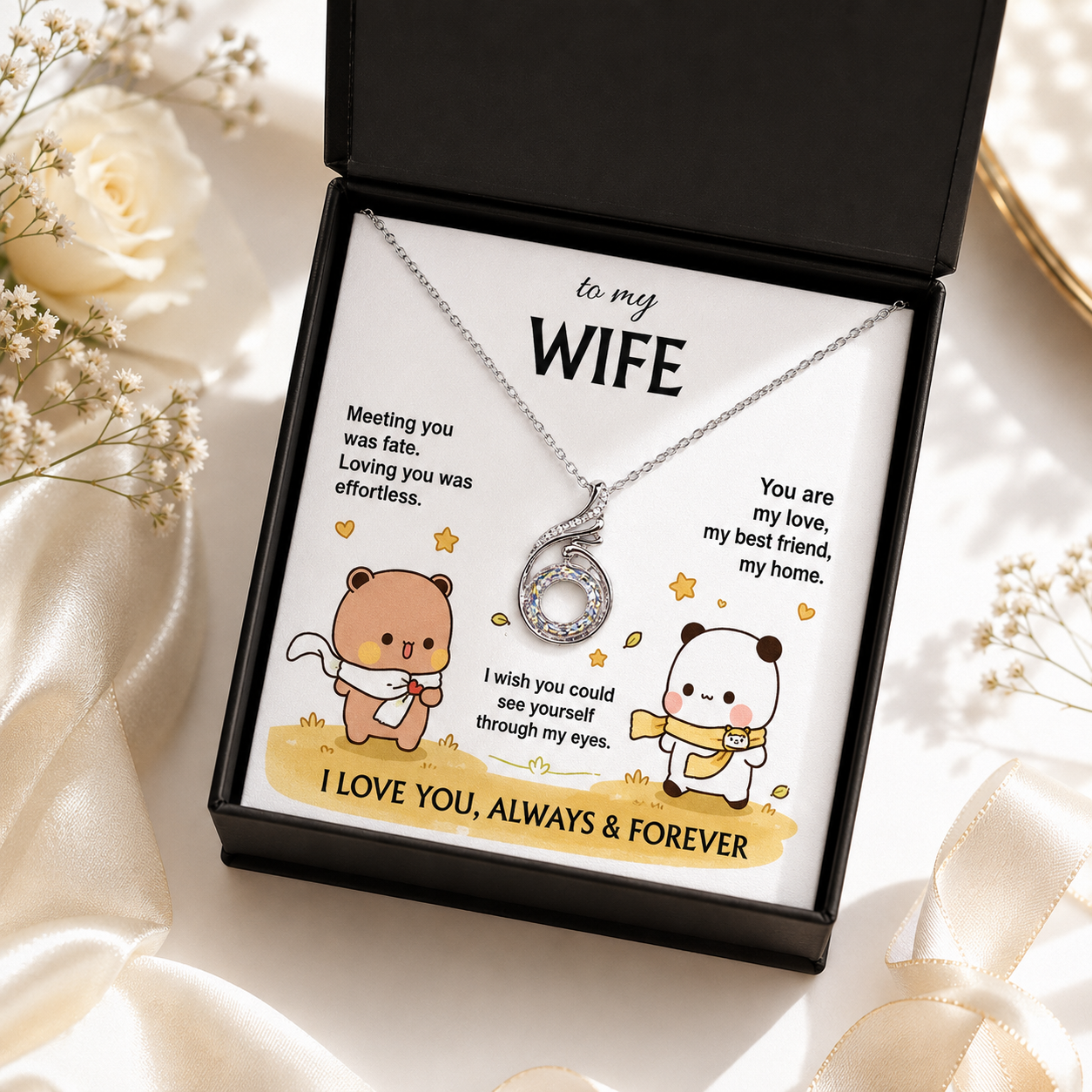 Bubu & Dudu Necklace – To My Wife, I Love You Always & Forever | 925 Sterling Silver Gift for Her