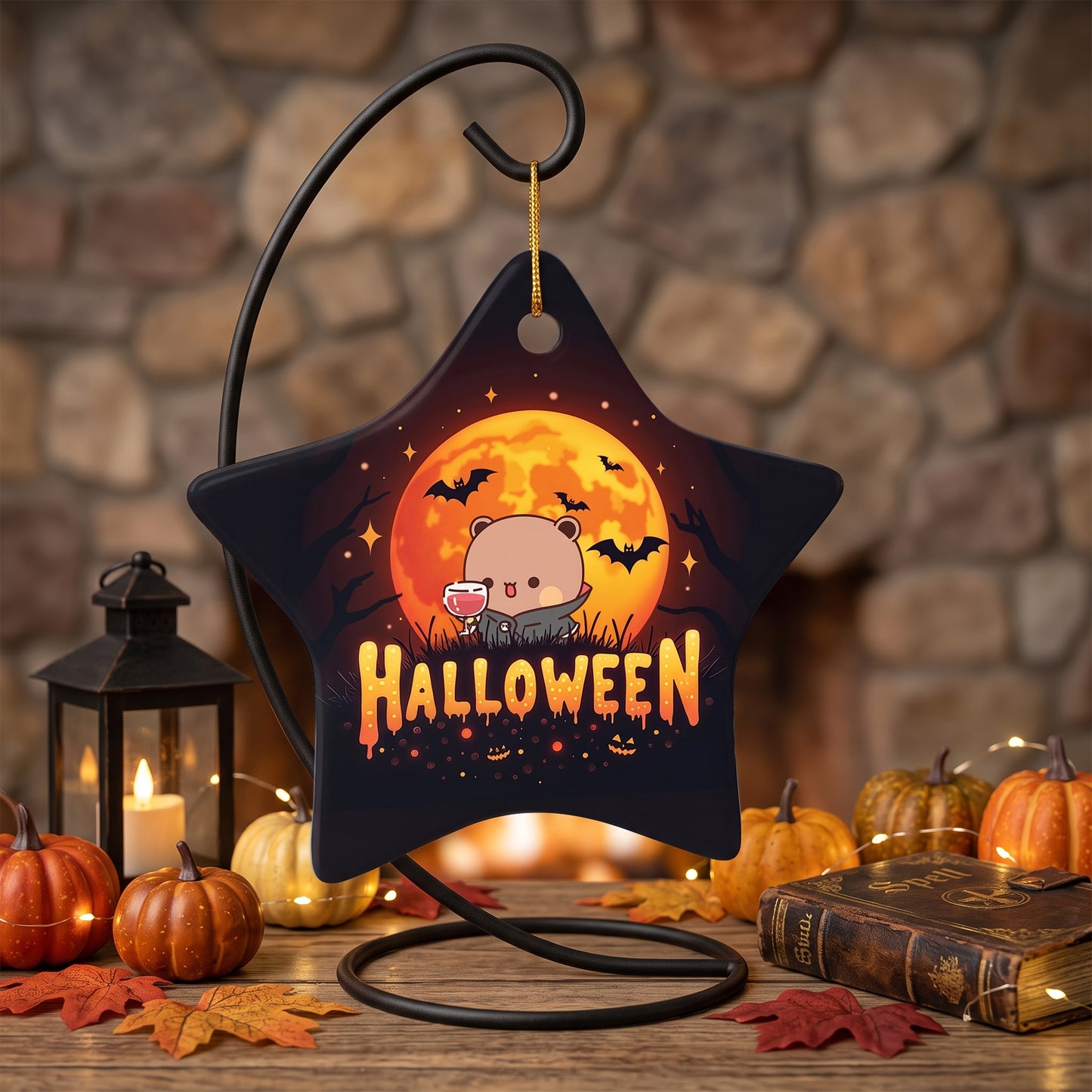 Bubu & Dudu Halloween Ceramic Ornament – Cute Spooky Moon Star Decoration