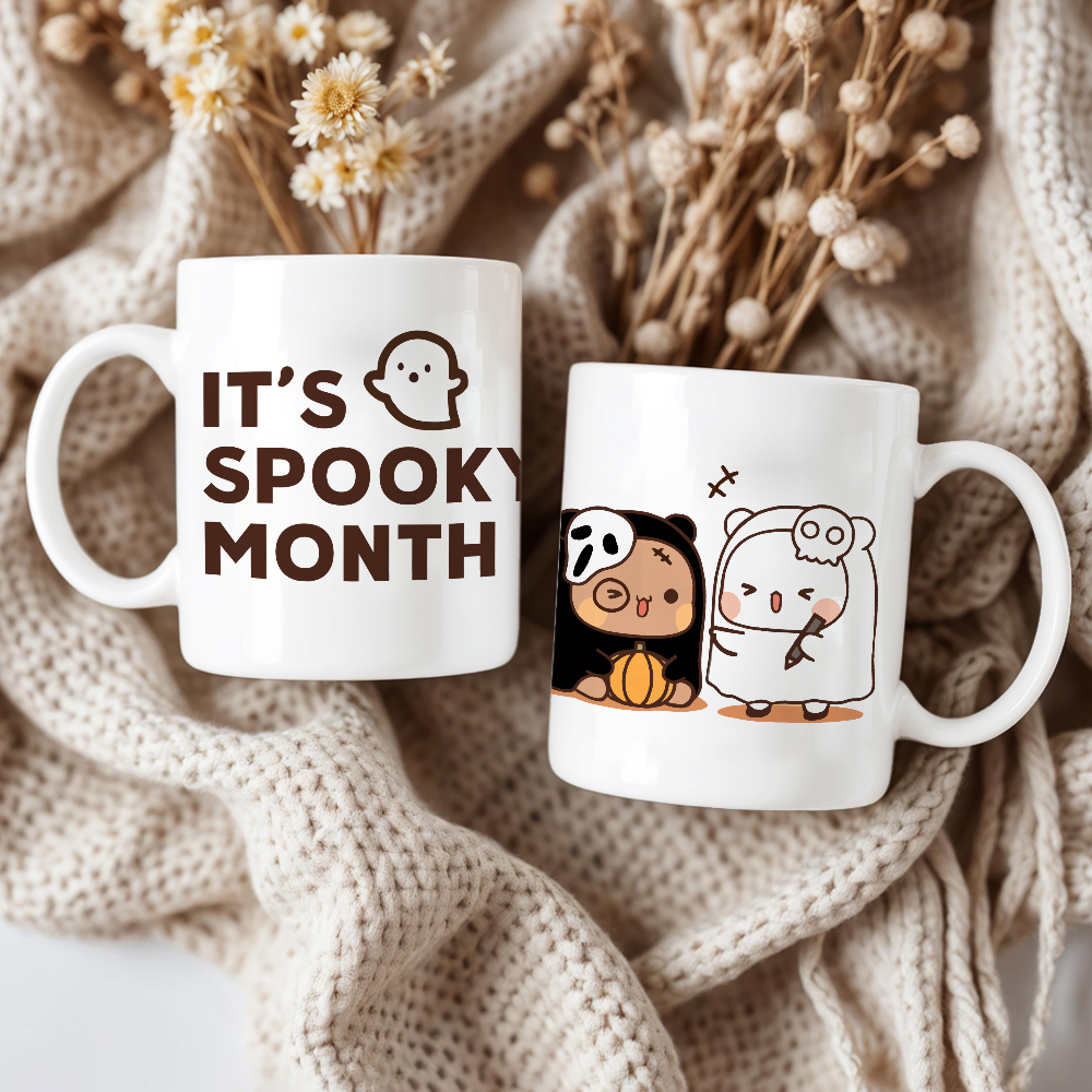 Cute Spooky Month Mug – Bubu & Dudu in Ghost & Bear Costumes