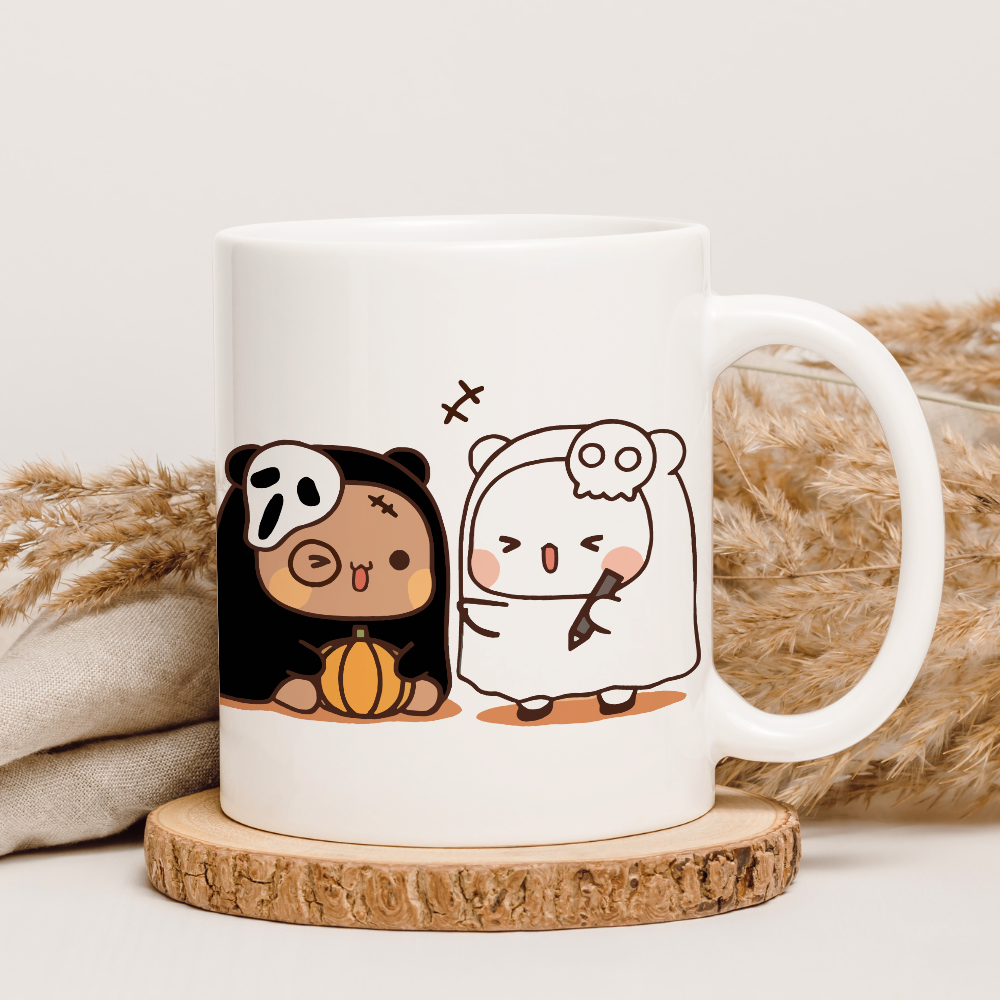 Cute Spooky Month Mug – Bubu & Dudu in Ghost & Bear Costumes