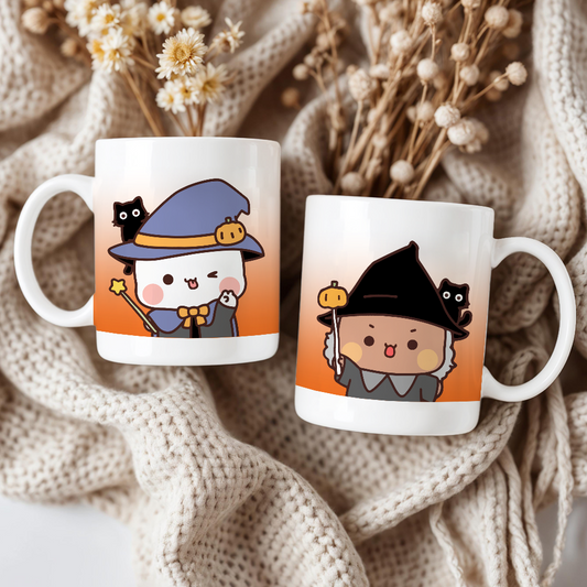 Halloween Couple Mug – Cute Bubu & Dudu in Witch Outfits for Him or Her