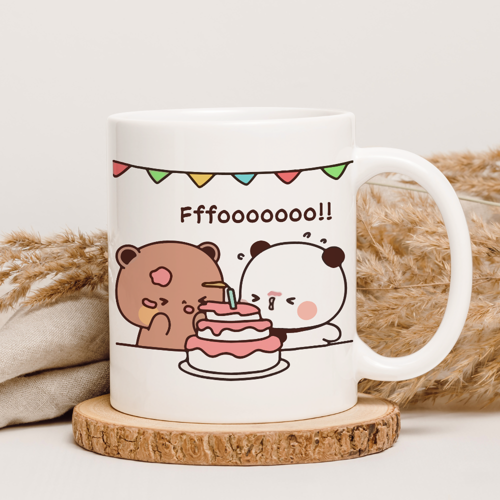 Bubu & Dudu Birthday Couple Mug – Make a Wish & Funny Cake Scene
