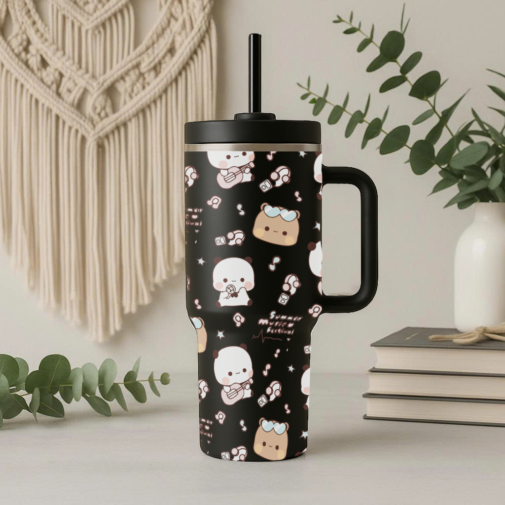Kawaii Music Bubu&Dudu Tumbler with Handle & Straw – Cute Insulated Travel Cup