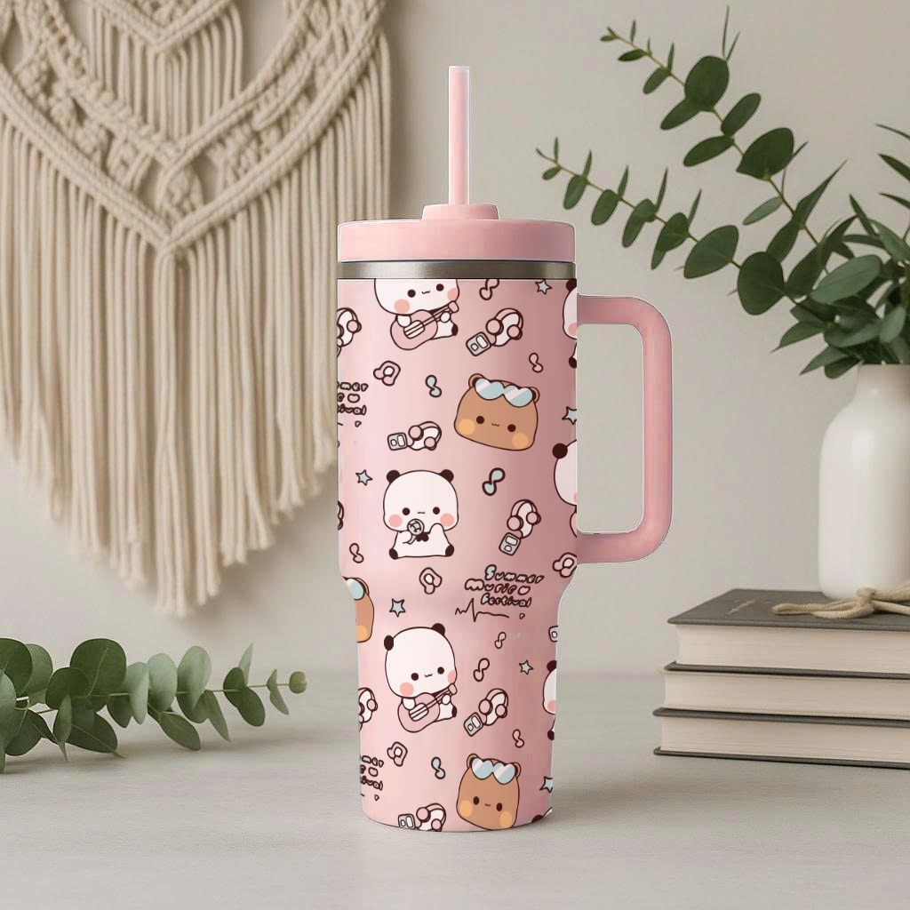 Kawaii Music Bubu&Dudu Tumbler with Handle & Straw – Cute Insulated Travel Cup