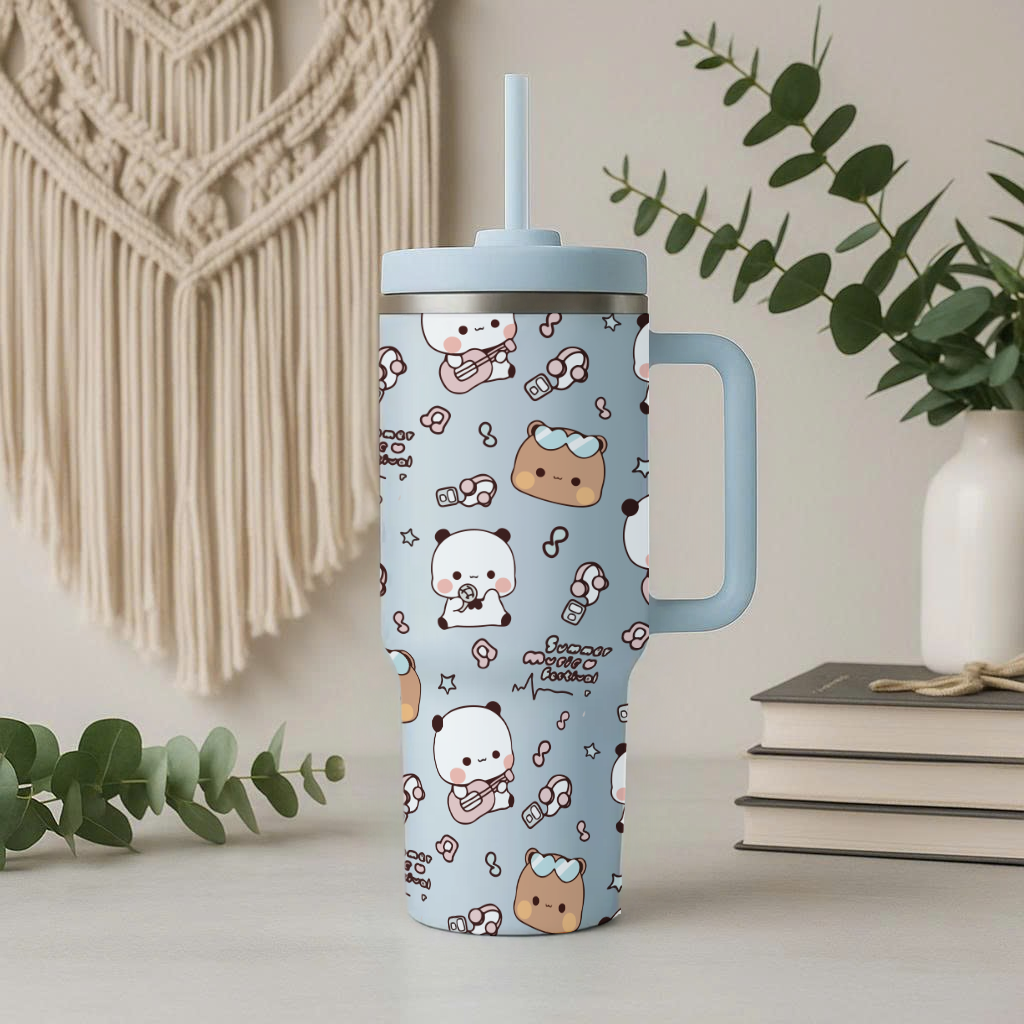 Kawaii Music Bubu&Dudu Tumbler with Handle & Straw – Cute Insulated Travel Cup