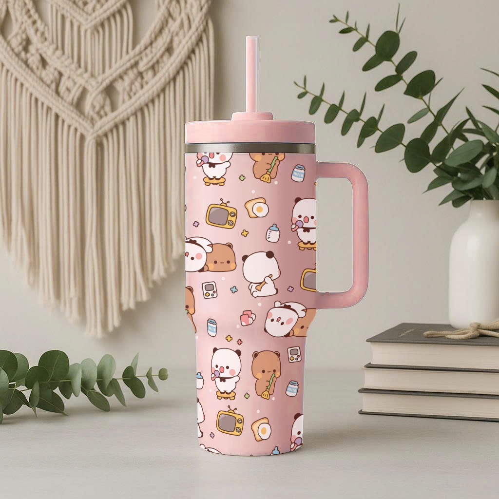 Kawaii Daily Life Bubu&Dudu Tumbler with Handle & Straw – Cute Insulated Cup