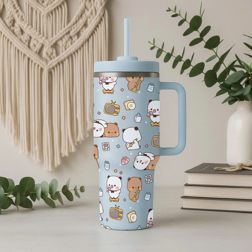 Kawaii Daily Life Bubu&Dudu Tumbler with Handle & Straw – Cute Insulated Cup