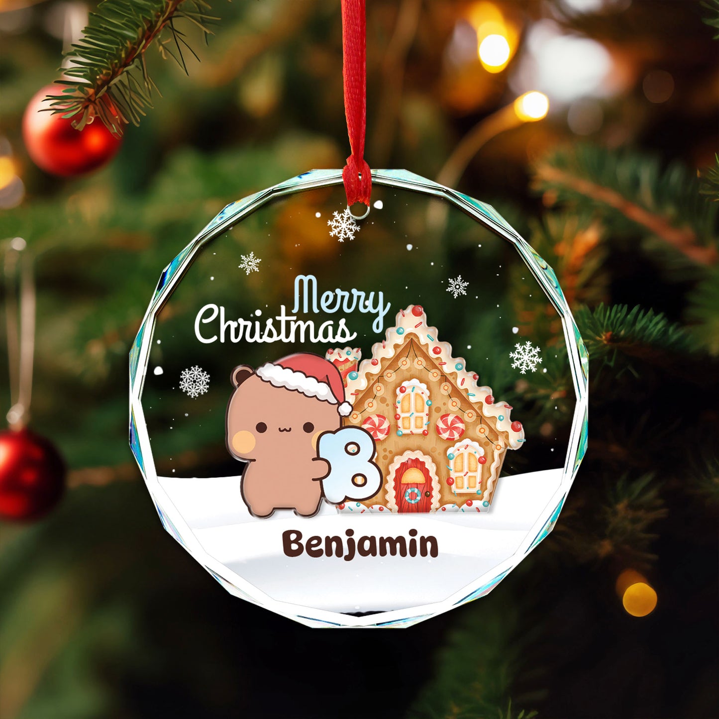 Personalized Bubu & Dudu Christmas Crystal Ornament Set – Custom Name Kawaii Couple Gingerbread Keepsake