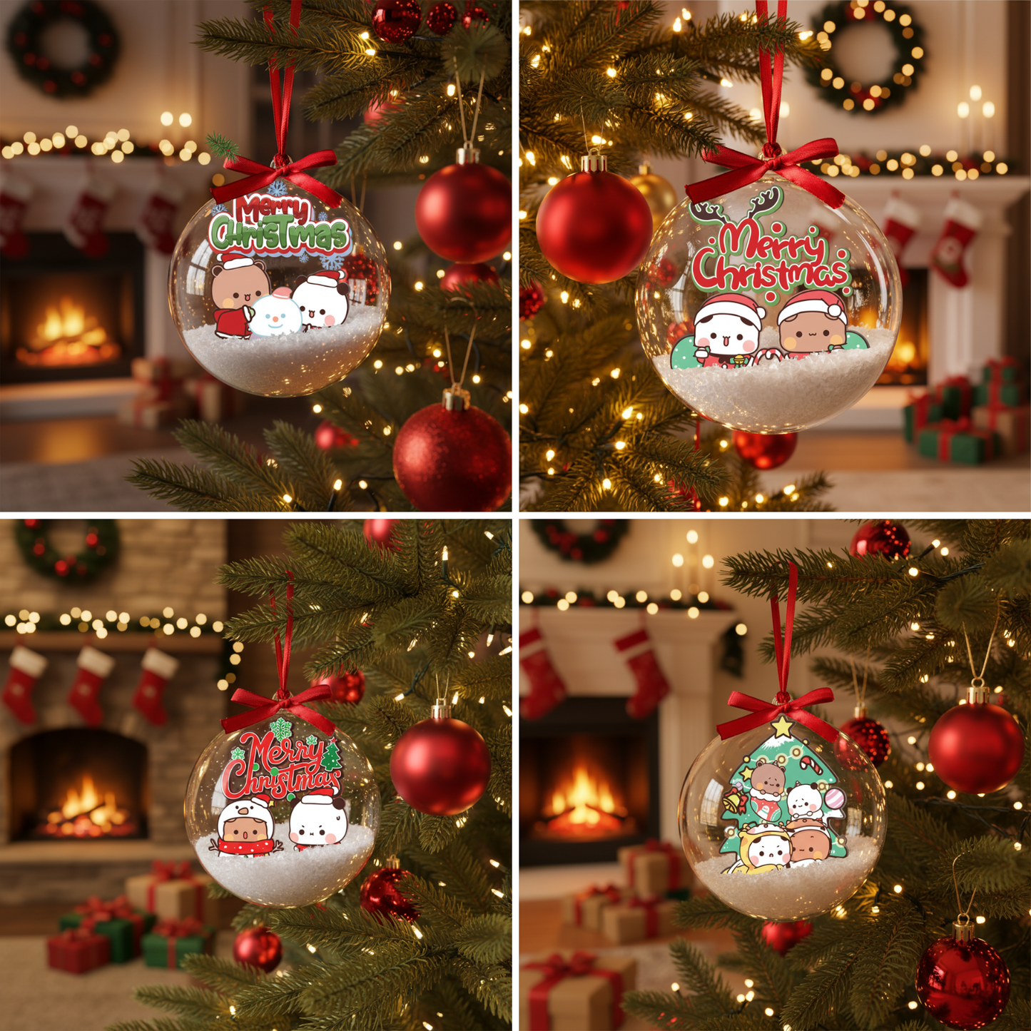 Bubu & Dudu Cute Bear Couple Christmas Ornaments – Adorable Holiday Tree Decorations Gift for Lovers & Family