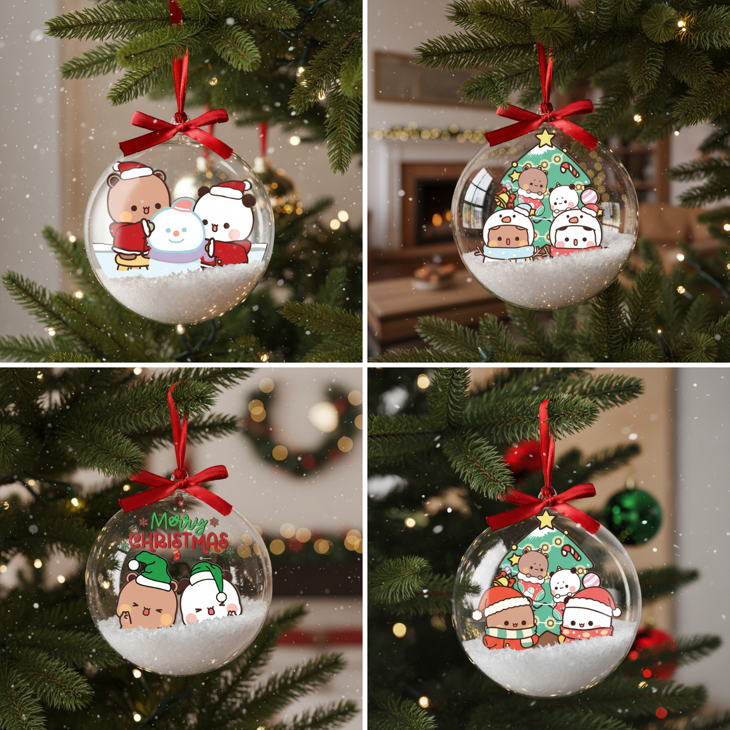 Bubu & Dudu Bear Couple Snowman Ornament – Cute Holiday Christmas Tree Bauble
