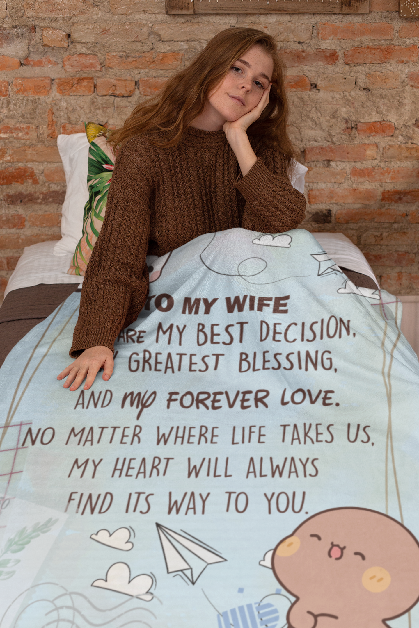 To My Wife Blanket – Cozy Sherpa/Fleece Throw with Romantic Love Message