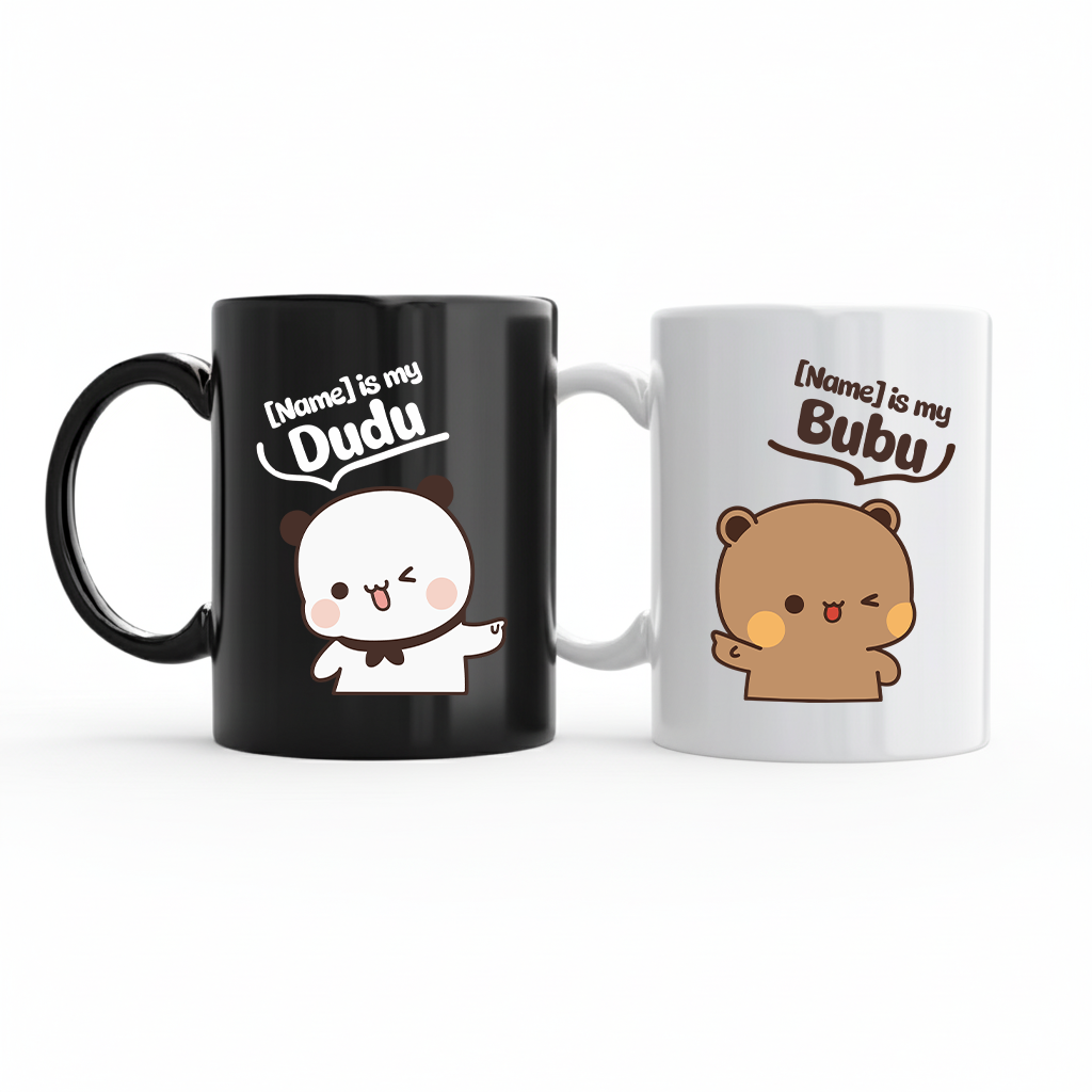 Custom Name Bubu & Dudu Couple Mug Set – Personalized Matching Mugs for Couples