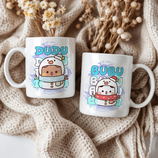 Bubu & Dudu Snowman Couple Mugs – Cute Winter Coffee Cup Gift Set