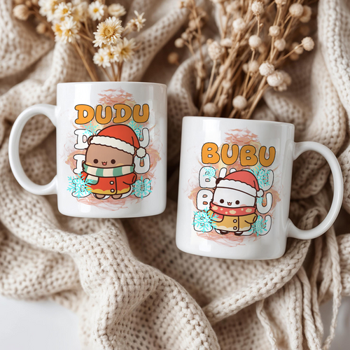 Bubu & Dudu Holiday Mug Set – Christmas Couple Coffee Cups Gift