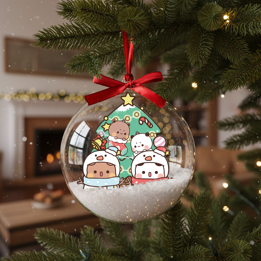 Bubu & Dudu Bear Couple Snowman Ornament – Cute Holiday Christmas Tree Bauble