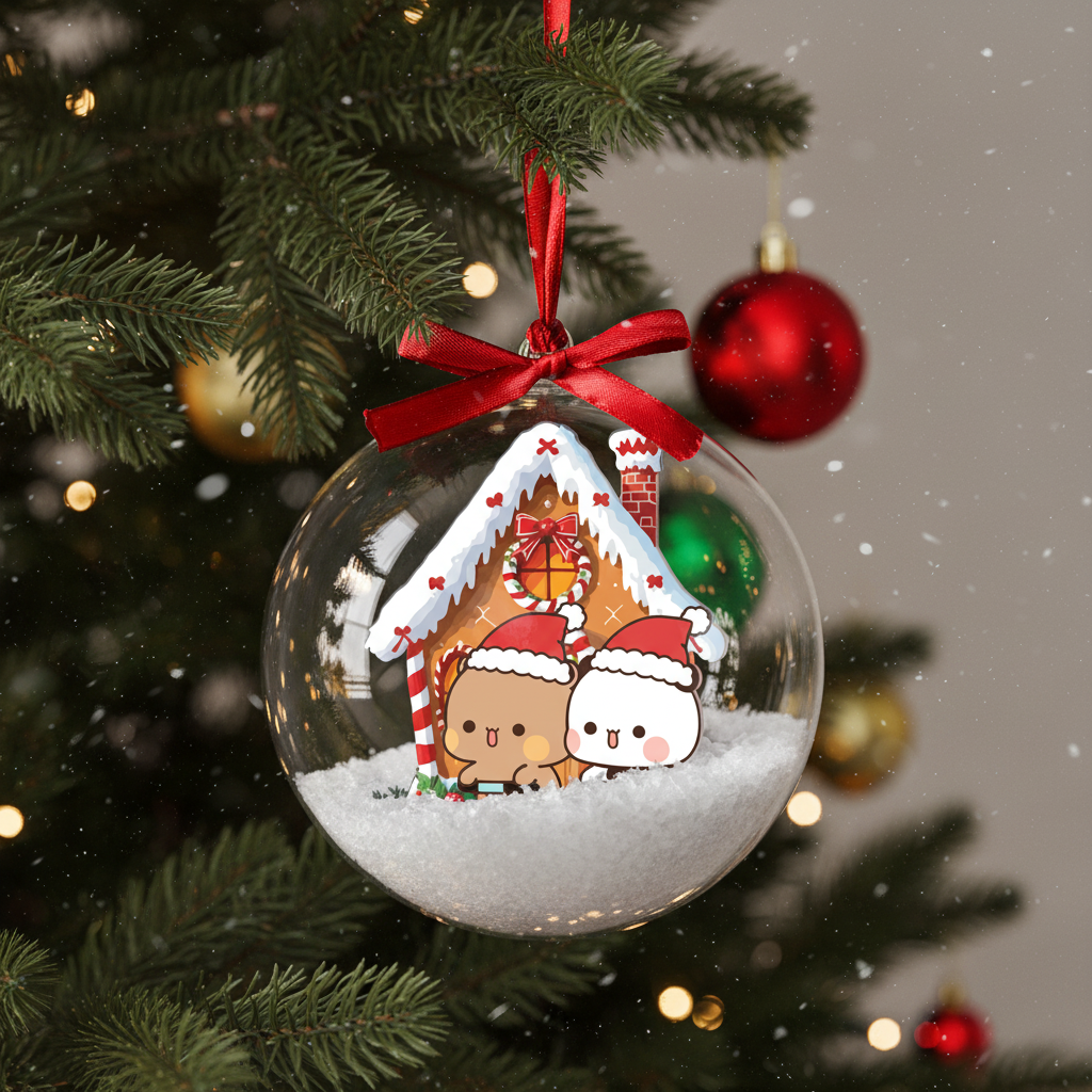 Bubu & Dudu Merry Christmas Ornament – Cute Bear Couple Holiday Tree Bauble