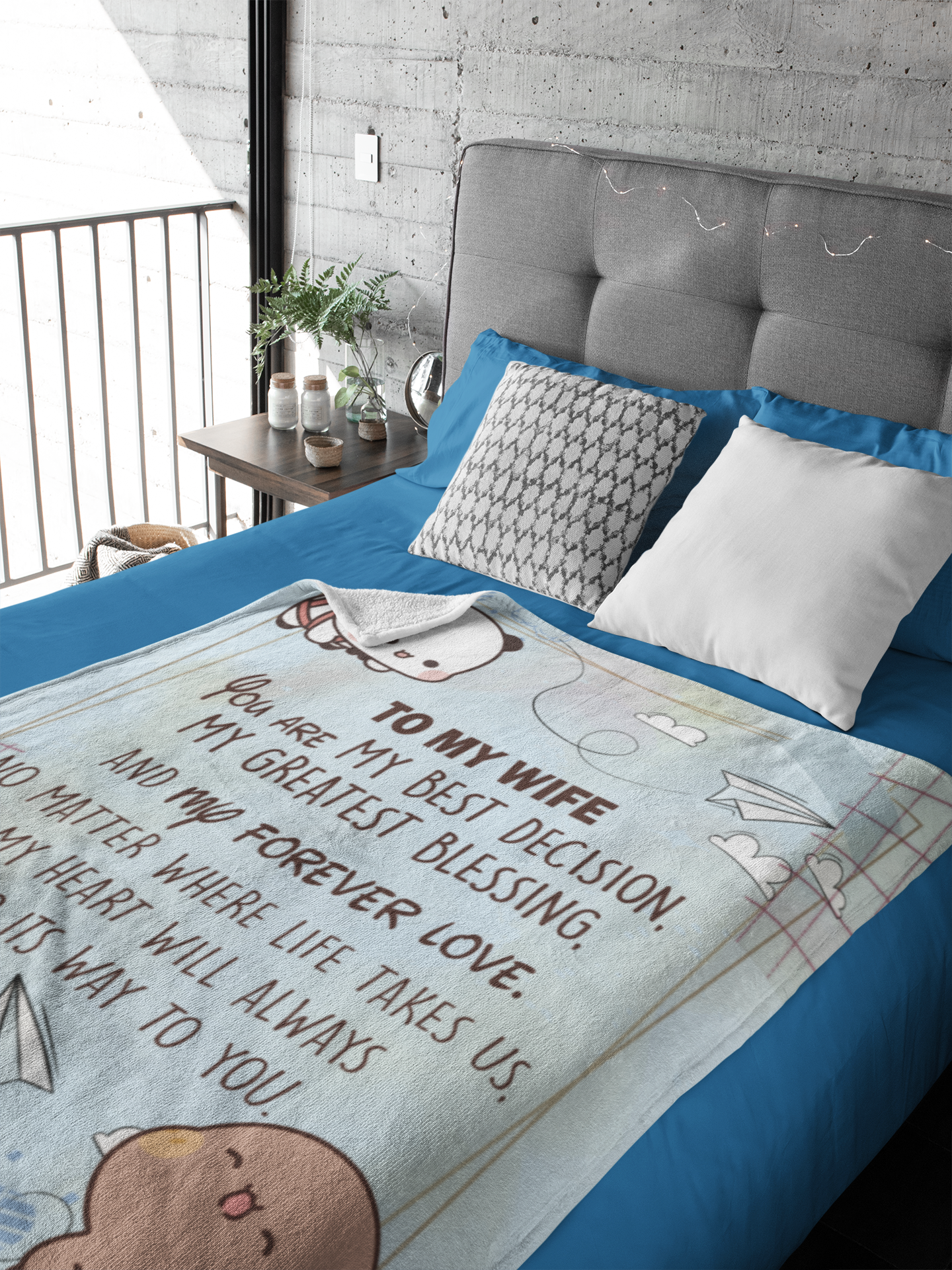 To My Wife Blanket – Cozy Sherpa/Fleece Throw with Romantic Love Message