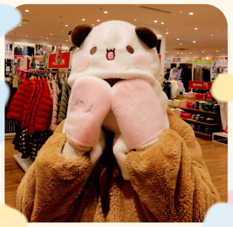3-in-1 Plush Bear Winter Scarf – Hood, Mittens & Warmth in One!