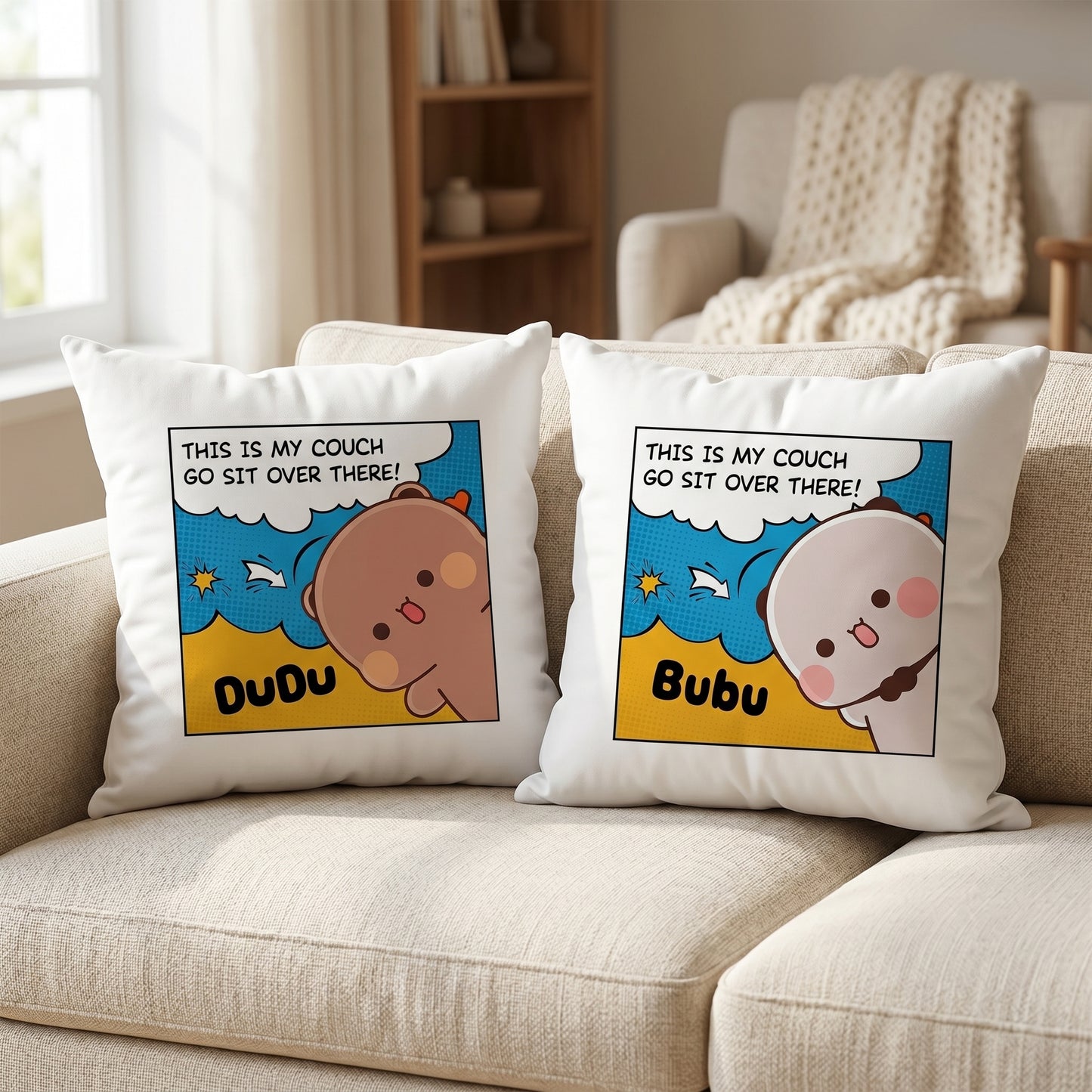 This Is My Couch Couple Pillow Set | Funny Bubu & Dudu Matching Throw Pillows