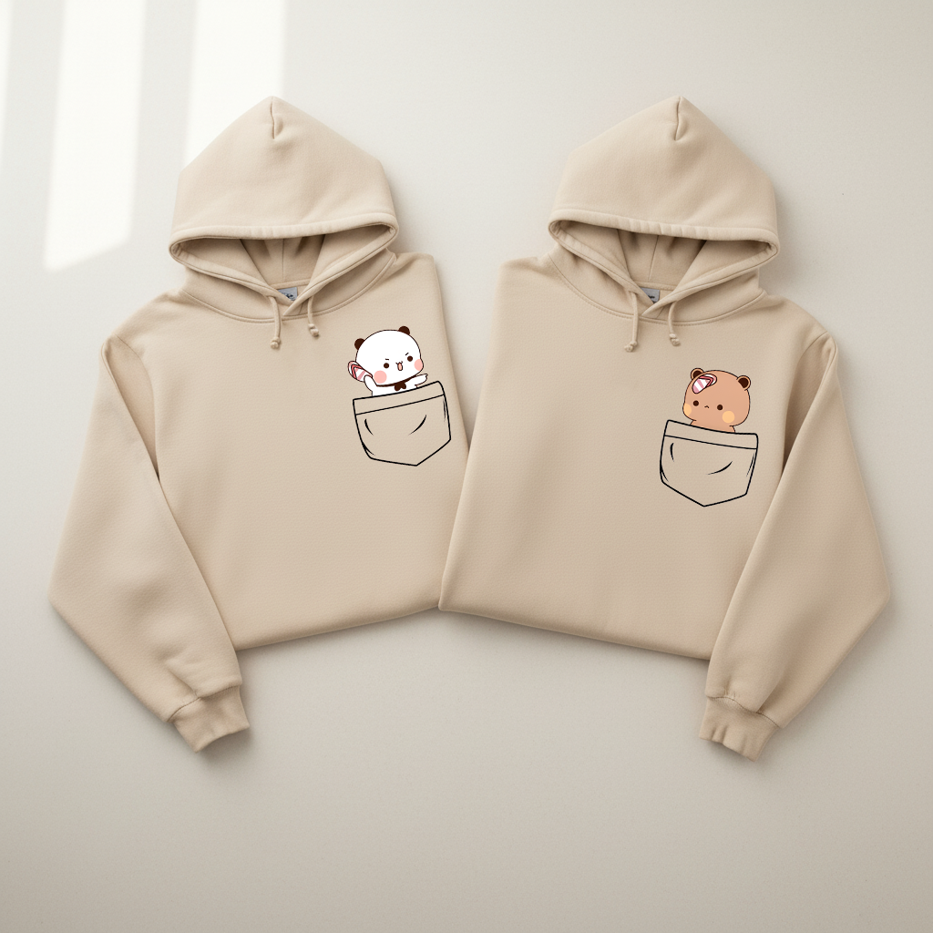 Cute Bubu & Dudu Pocket Hoodies for Couples