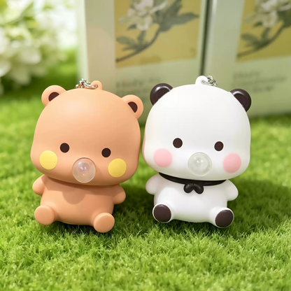 Bubu & Dudu Squishy Bubble Keychain – Kawaii Panda & Bear Squeeze Fidget Charm