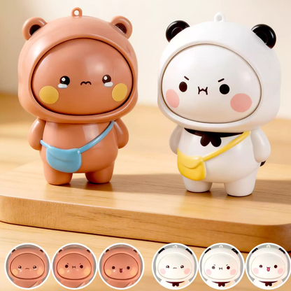 Bubu & Dudu Mood-Changing Keychain – Kawaii Panda & Bear Press Face Charm