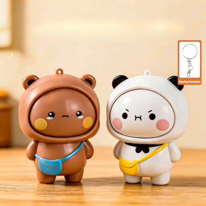 Bubu & Dudu Mood-Changing Keychain – Kawaii Panda & Bear Press Face Charm