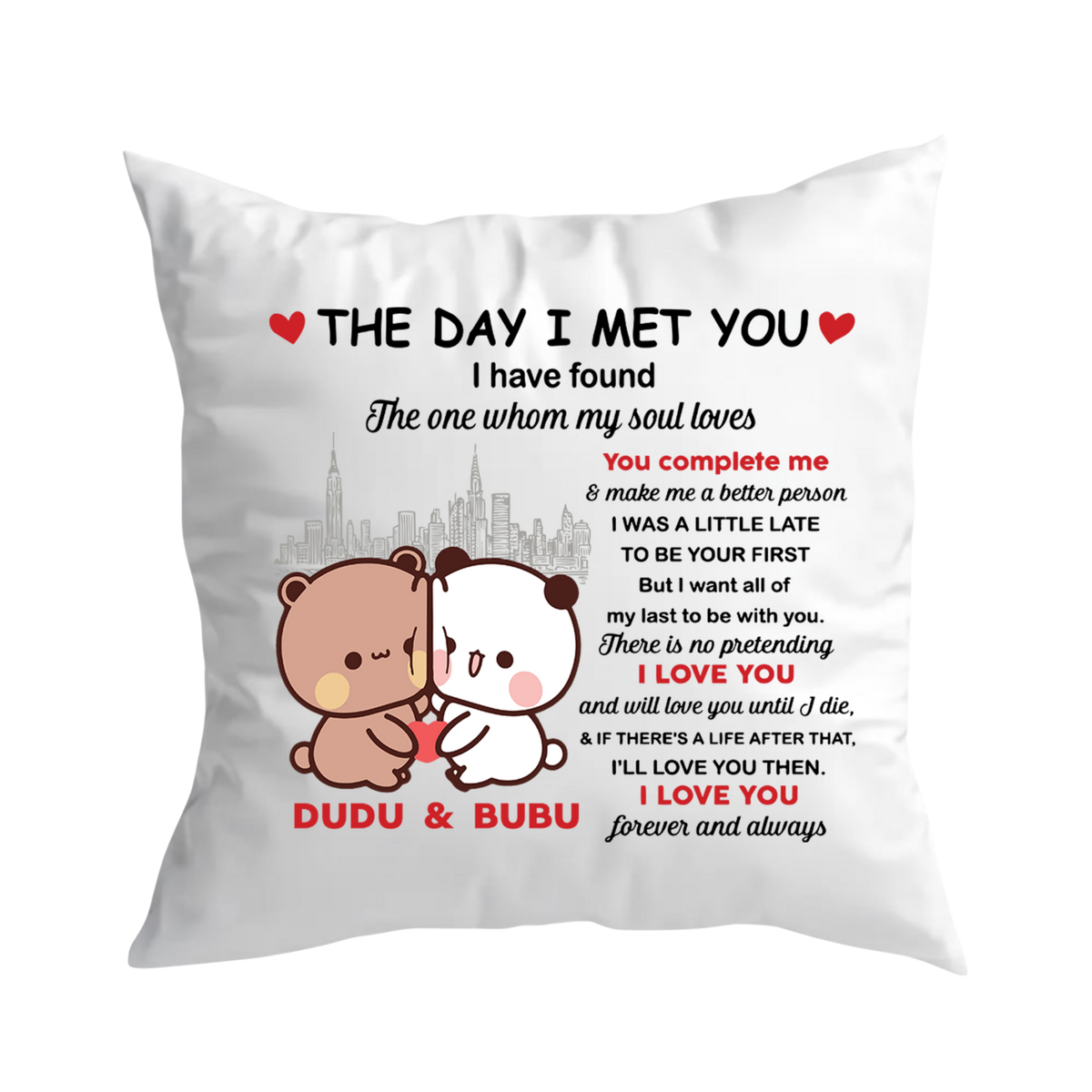 The Day I Met You Pillow | Romantic Bubu & Dudu Love Throw Pillow – product image 1