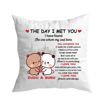 The Day I Met You Pillow | Romantic Bubu & Dudu Love Throw Pillow – product image 1