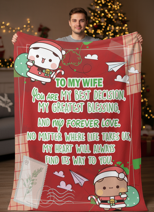 Bubu & Dudu Christmas Blanket – To My Wife Gift, Cozy Fleece Throw with Love Message