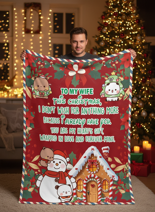 Bubu & Dudu Christmas Blanket – To My Wife Gift, Cozy Fleece Throw with Love Message