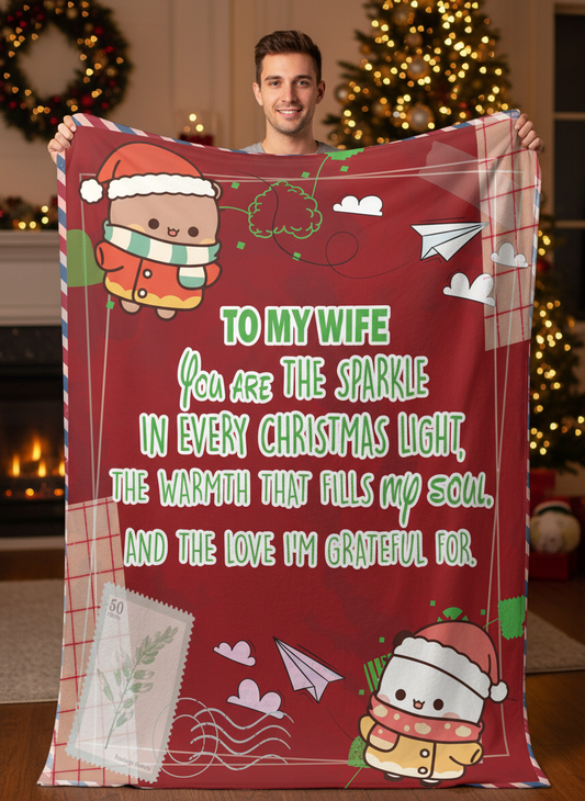 Bubu & Dudu Christmas Blanket – To My Wife Gift, Cozy Fleece Throw with Romantic Holiday Message
