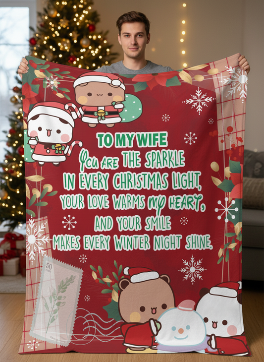 Bubu & Dudu Christmas Blanket – To My Wife Gift, Cozy Fleece Throw with Love Message