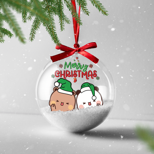 Bubu & Dudu Merry Christmas Ornament – Cute Bear Couple Holiday Tree Bauble