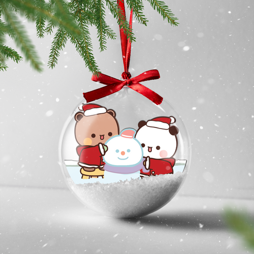 Bubu & Dudu Bear Couple Snowman Ornament – Cute Holiday Christmas Tree Bauble
