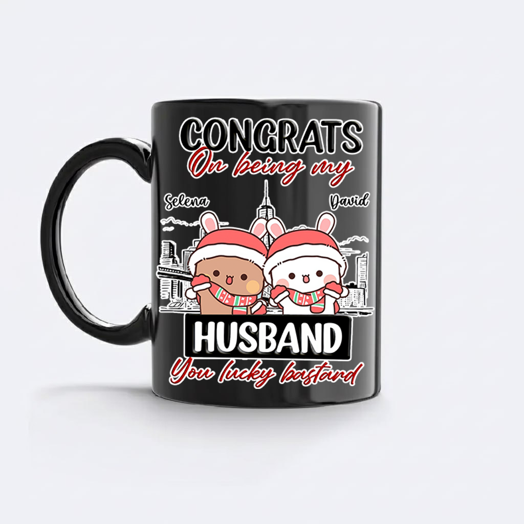 Bubu & Dudu Congrats On Being My Husband Mug – Personalized Name Ceramic Coffee Mug