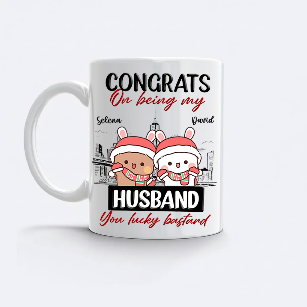 Bubu & Dudu Congrats On Being My Husband Mug – Personalized Name Ceramic Coffee Mug
