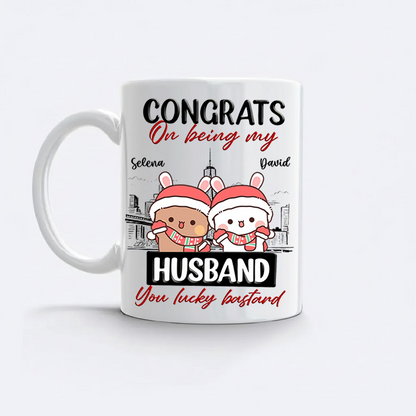 Bubu & Dudu Congrats On Being My Husband Mug – Personalized Name Ceramic Coffee Mug