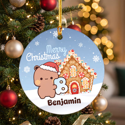 Personalized Bubu & Dudu Christmas Ceramic Ornament Set – Custom Name Kawaii Couple Gingerbread Keepsak