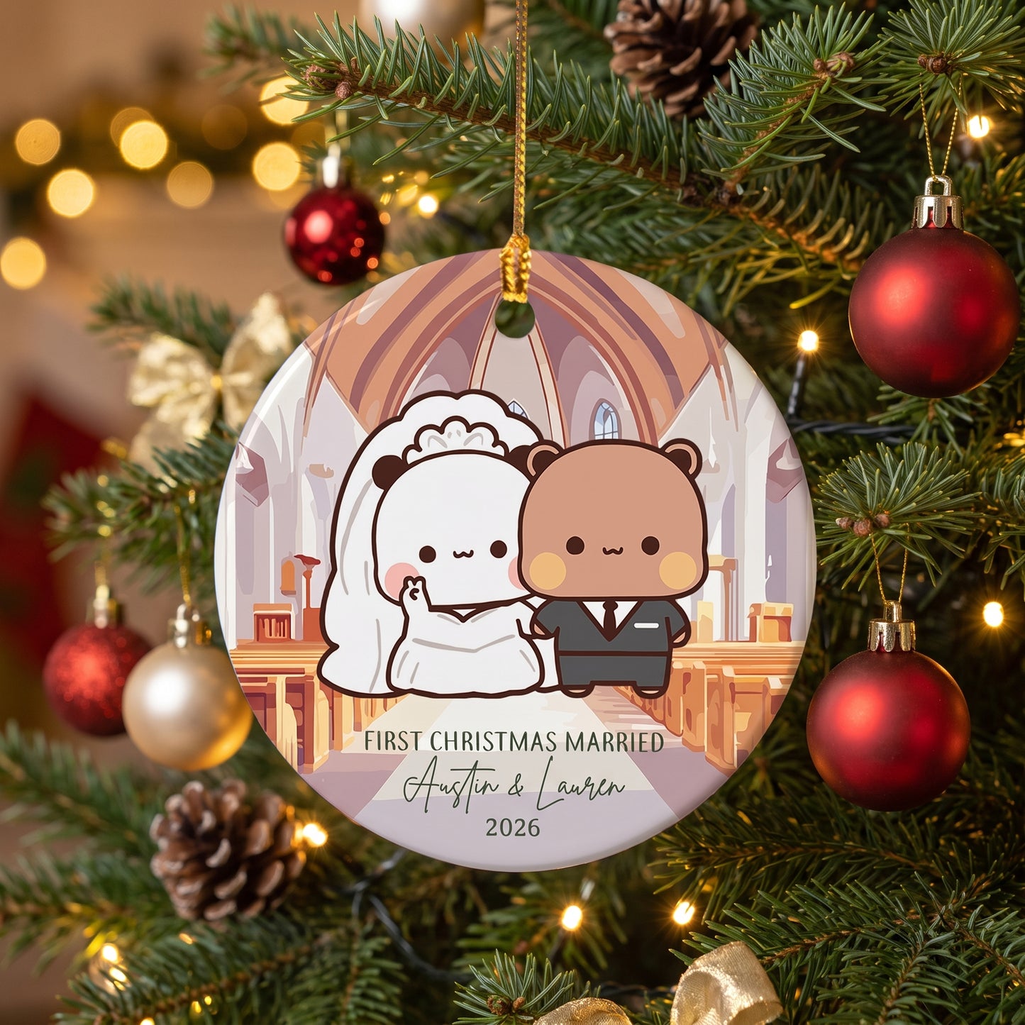 Personalized First Christmas Married Ornament – Custom Name Bubu & Dudu Wedding Newlywed Keepsake