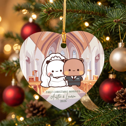 Personalized First Christmas Married Ornament – Custom Name Bubu & Dudu Wedding Newlywed Keepsake