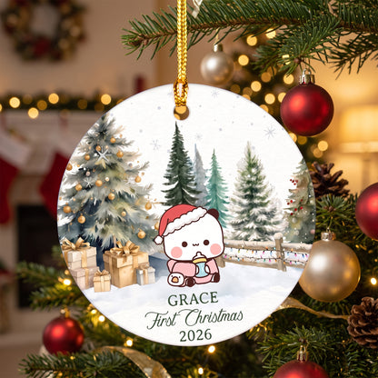 Personalized Baby's First Christmas Ornament – Custom Name Bubu & Dudu Kawaii Ceramic Keepsake