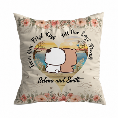 Personalized Bubu & Dudu Pillow – From Our First Kiss Till Our Last Breath | Custom Name Romantic Gift