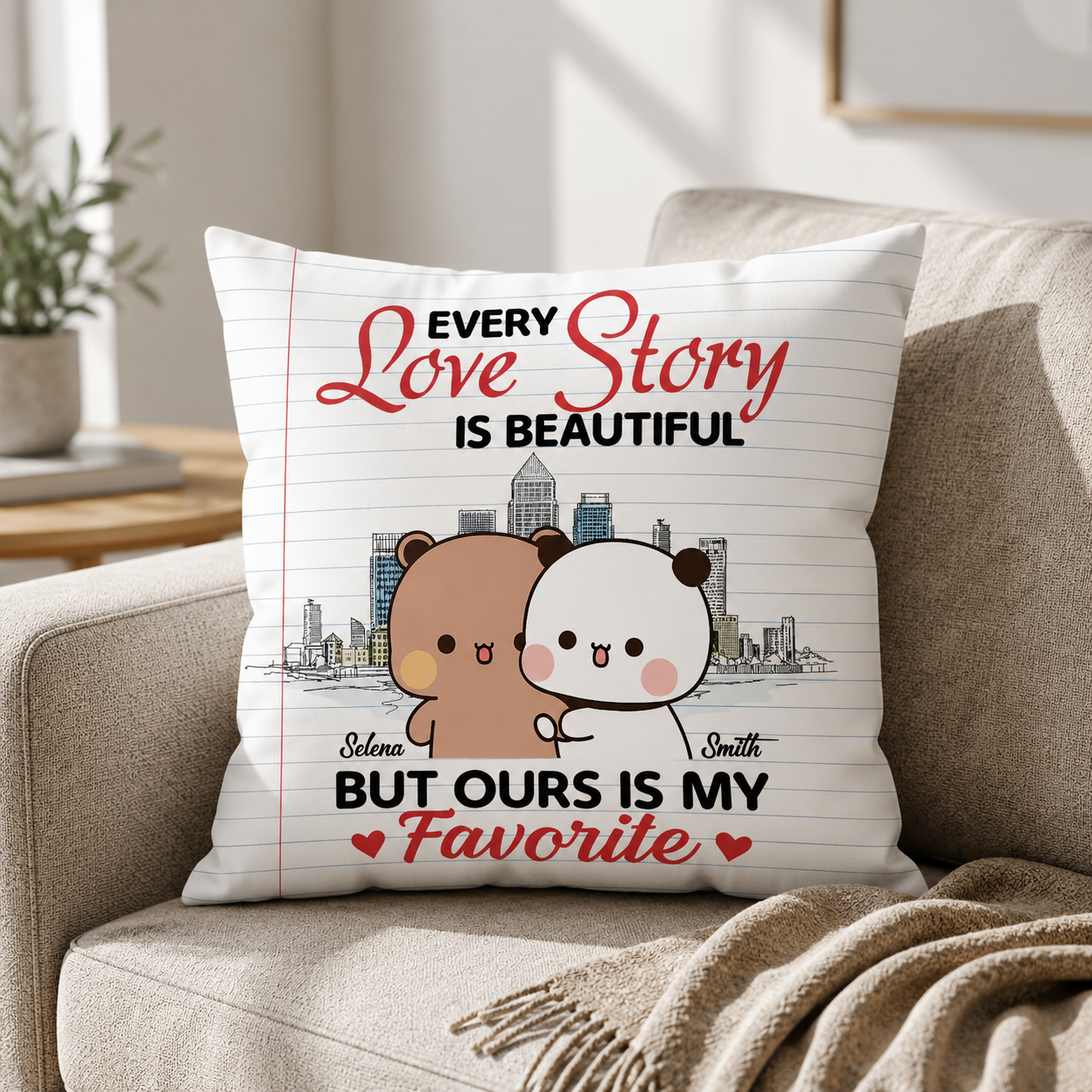 Personalized Bubu & Dudu Pillow – Every Love Story Is Beautiful, But Ours Is My Favorite | Custom Name Gift