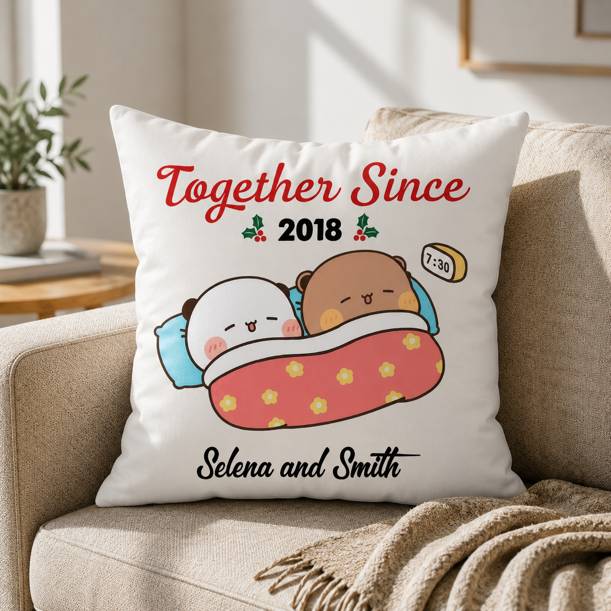Personalized Bubu & Dudu Pillow – Together Since | Custom Name & Year Christmas Gift